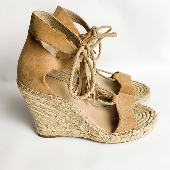 Joie Delilah tan suede lace up wedge espadrille sandal 39.5 - Picture 2 of 7